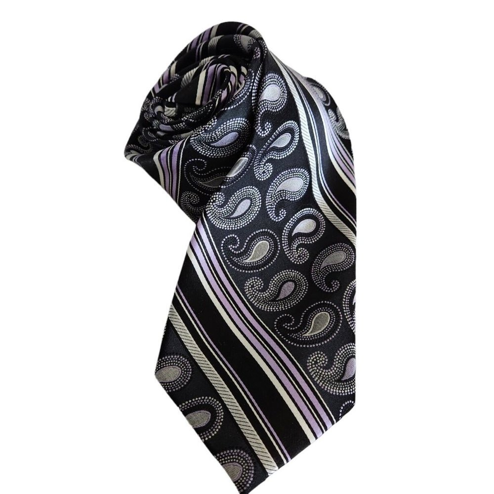 THE BIG KNOT by Steven Land 100% Silk Tie Geo Paisley‎ 3.5W Dark Purple